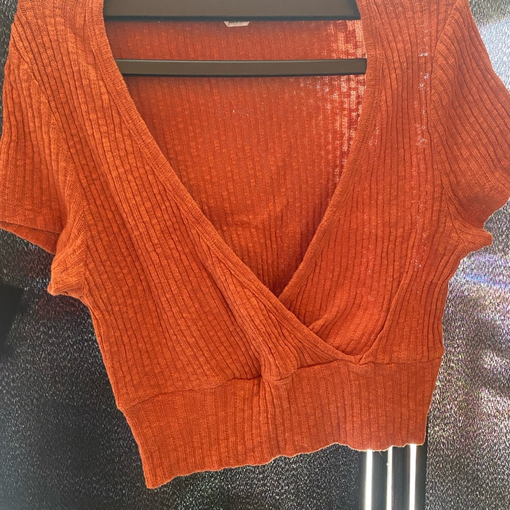 Cotton On Orange Ribbed Crop Blouse